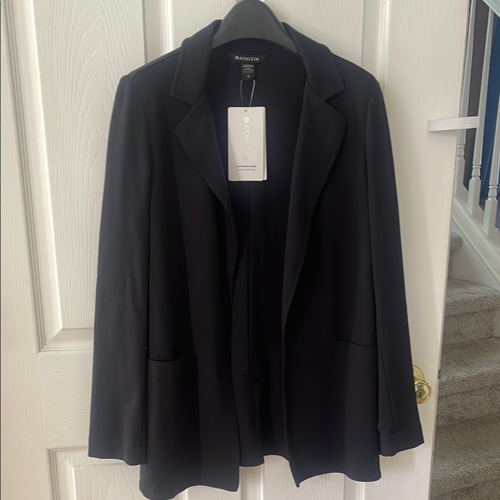 Athleta Eastbound Black Tailored Open-Front Blazer
